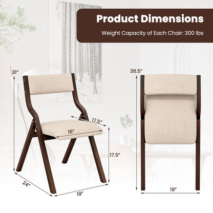 Giantex Folding Dining Chairs Set of 2, No Assembly Folding Chairs w/Linen Padded Seats, Wood Foldable Kitchen Chairs, Easy to Store Extra Event Chairs, Padded Folding Chair for Wedding Guest - WoodArtSupply