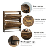 Maupvit Shoe Storage Cabinet with 2 Flip Drawers, Freestanding Organizer with Metal Legs for Entryway, Narrow Shoe Rack Cabinet, Rustic Brown Maupvit