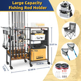 Olakee Fishing Rod Holders for Garage - Fishing Pole Holders up to 12 Rods, Fishing Gear Equipment Organizers Rod Tackle Cart for Home Entryway Corner Olakee