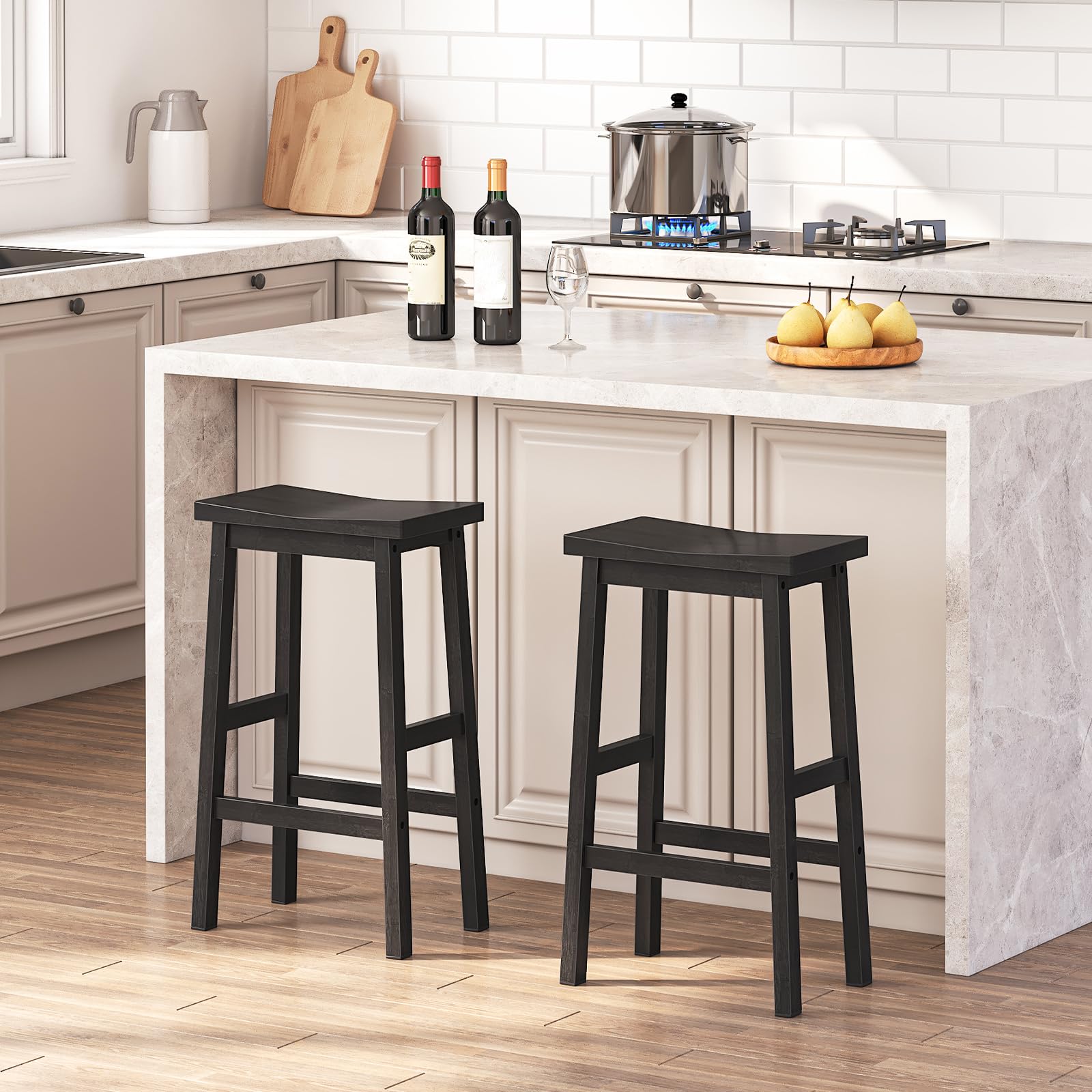 HOOBRO Bar Stool,Set of 2 Bar Stools, Bamboo Bar Chairs, 26 Inches Kitchen Counter Stools with Footrest, Saddle Stools, for Living Room, Dining Room, Party Room, Industrial Style, Black BB03M - WoodArtSupply