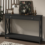 Treocho 47" Farmhouse Console Table with Drawer and Storage Shelves, Foyer Sofa Table Narrow for Entryway, Living Room, Hallway, Black Treocho