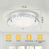 Lzawvm Crystal Ceiling Light Fixture, Flush Mount Bedroom Bathroom Hallway Light, 4000K LED Dimmable, 18W Lzawvm