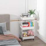 Sywhitta 3-Tier Plastic Rolling Utility Cart with Handle, Multi-Functional Storage Trolley for Office, Living Room, Kitchen, Movable Storage Organizer with Wheels, White Sywhitta