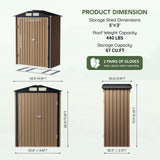 Grovellis 5x3 FT Outdoor Metal Storage Shed with Floor Frame, Double Door, 1 Clear Window, Tool Shed for Garden, Patio, Backyard Brown Grovellis