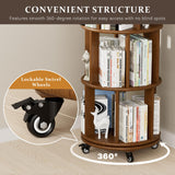 Azlafu Rotating Bookshelf Tower with Wheels, 6 Tier Walnut Wood Round Spinning Bookshelf Tower, 360° Revolving Bookcase Rolling for Kids Adult, Rotation Book Shelf for Bedroom, Living, Office, Corner Azlafu