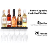 xympo Wall Mounted Wine Rack – Metal Floating Bar Shelf with Bottle and Glass Holder, Holds 5 Bottles and 4-6 Glasses xympo
