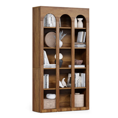 LITTLE TREE 5-Tier Bookshelf, 70.8-in Tall Bookcase with Open Shelves, Wooden Display Bookshelves and Bookcases, Vintage Display Book Shelf for Bedroom, Living Room, Office, Brown LITTLE TREE