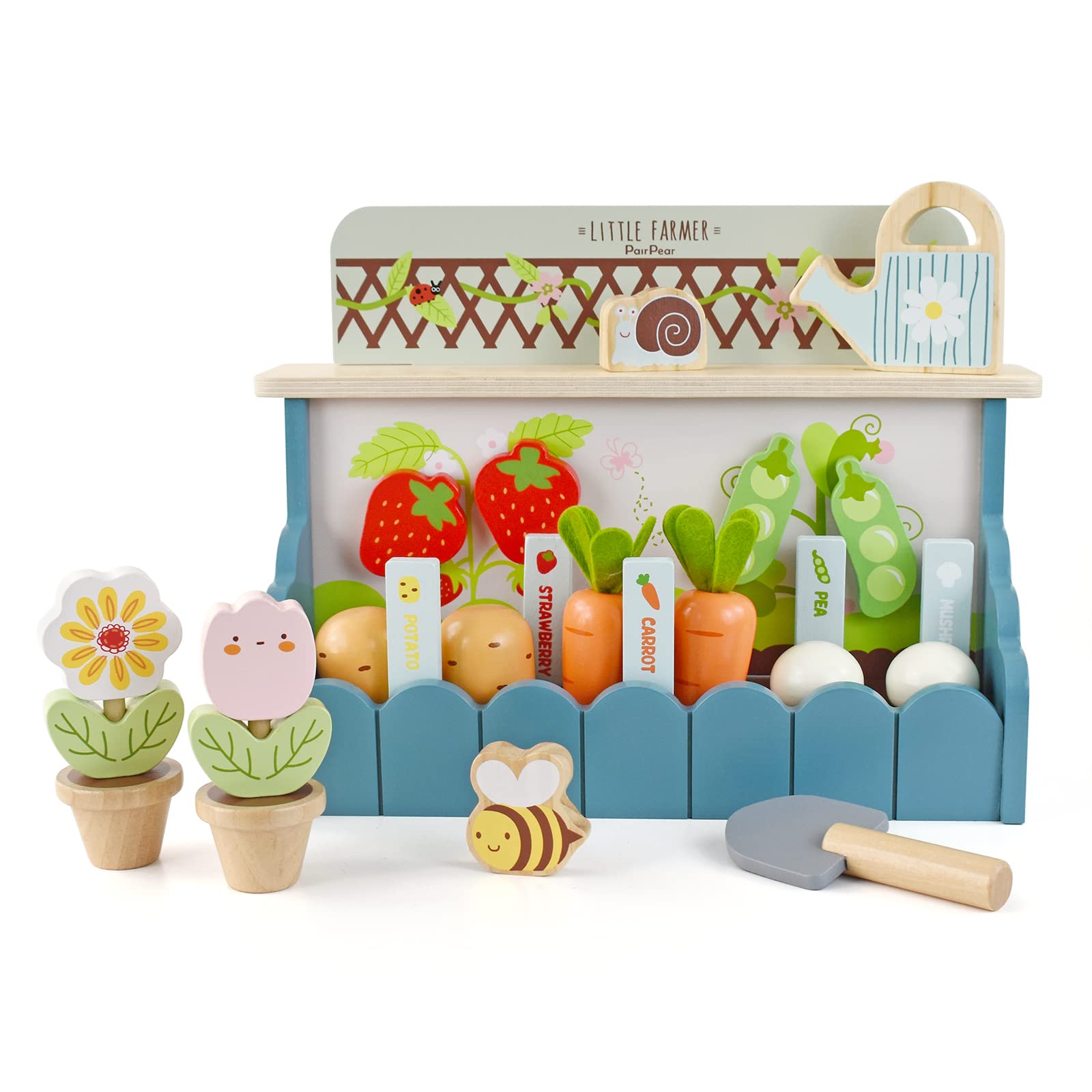 PairPear Flower Garden Toy Playset,Toddlers Wooden Toys Play Food Set for Girls Boys 3 Years and Up - WoodArtSupply