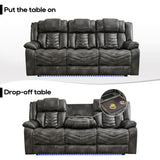 Manual Recliner Sofa Set 3 Piece with Wireless Charger for Living Room,Leather 3 Seater Reclining Couch with Bass Speakers and Loveseat Theater Seating,Home Electric Recliner Chair with LED Light,Grey Comfort Stretch