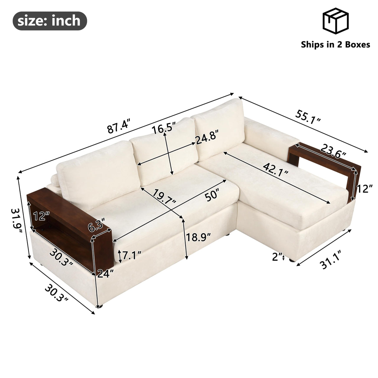 Christopher Knight Home Davinz 87.4" L-Shaped Sectional Sofa, Chenille 3 Seater Couch, Sectional Couches with Chaise Lounge, Upholstered Sofa Couch with Reversible Armrests for Living Room, Beige Christopher Knight Home