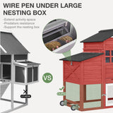 MEDEHOO Chicken Coop with Wheels Wooden Outdoor Chicken House Easy Cleaning with Nesting Box, Deeper Leakproof Pull-Out Tray and UV Proof Panel Roof - Reinforced Version - Red MEDEHOO