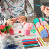 XSEINO Crochet Kit with Step-by-Step Video Tutorials，Premium Bundle Includes 12 Roll x50Yard Acrylic Yarn Balls, 12 Crochet Hooks, Crochet Bag and All Accessories Kit, Crochet Kit for Beginners XSEINO