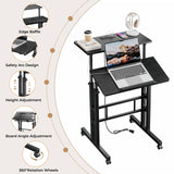 Dripex Mobile Standing Desk with Power Outlets & Strip Lights, Rolling Small Desk, Adjustable Height Laptop Table with Wheels, Portable Sit-Stand Workstation for Home Office Dripex
