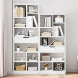 IOTXY Scandinavian Minimalist Wooden Open Shelf Bookcase - 71-Inch Freestanding Storage Cabinet with 10 Cubes and Drawer in Warm White IOTXY