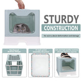 Foldable Cat Litter Box with Lid, Enclosed Potty, Large Top Entry Anti-Splashing Toilet, Easy to Clean Including Litter Scoop and 2-in-1 Cleaning Brush (Blue) fophop