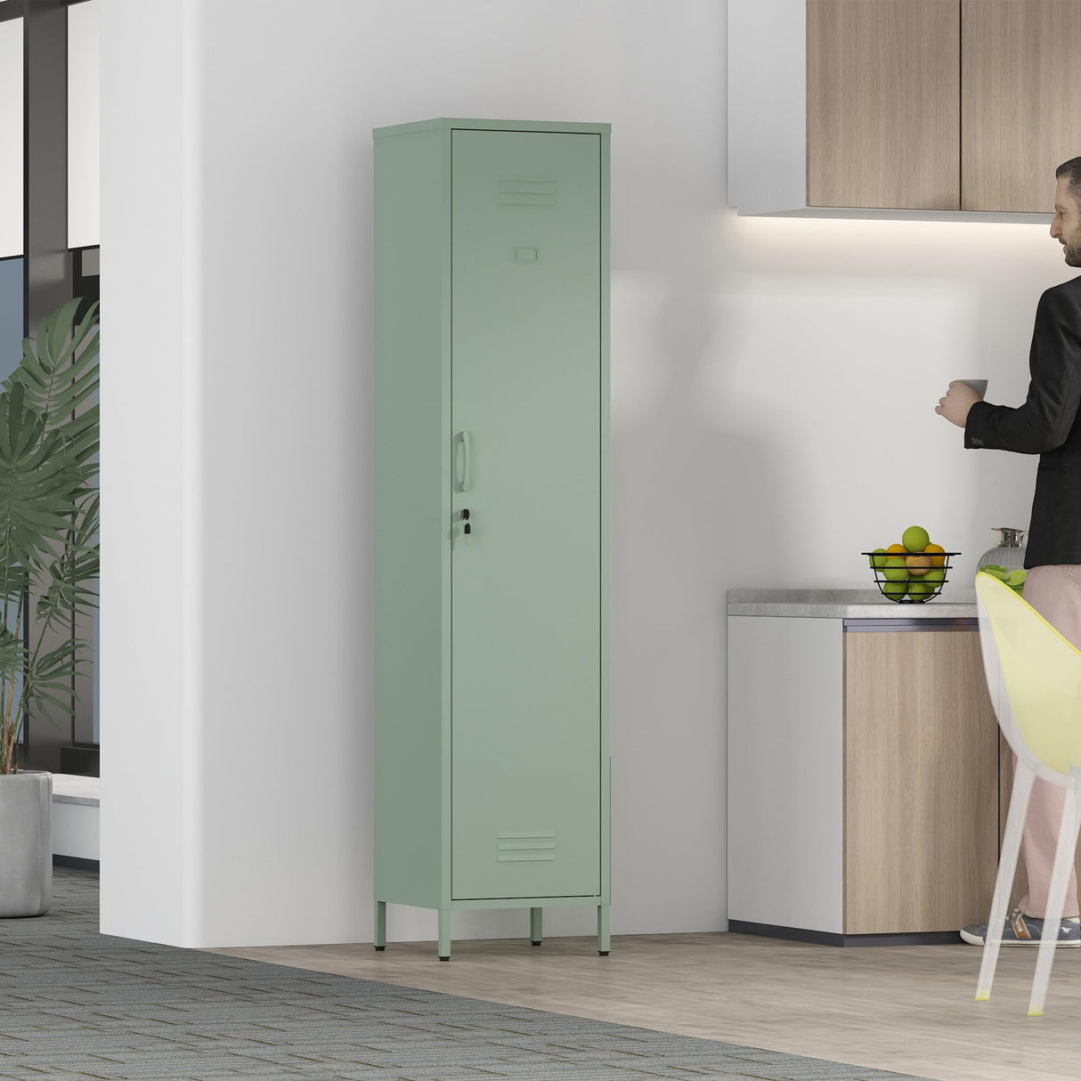 Elitehouse Single Door Mint Metal Locker with Adjustable Shelves, Green Tall Metal Locker Storage Cabinet，Easy Assembly for Living Room Bedroom （15.8”W x 15”D x 70.9”H ） Elitehouse
