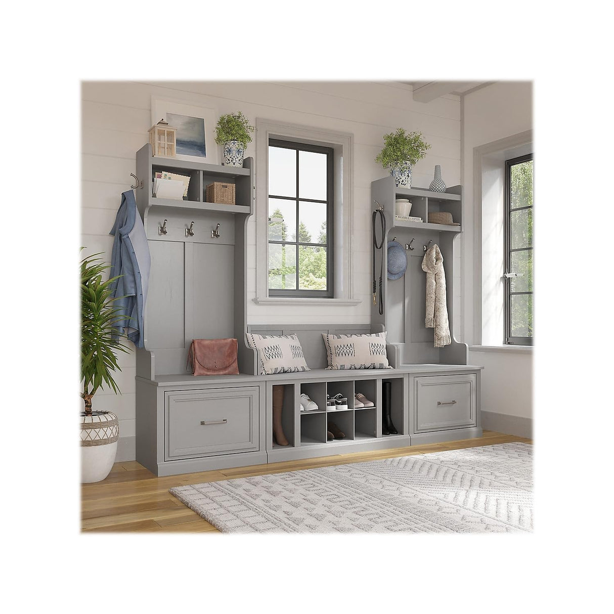 kathy ireland Home by Bush Furniture Woodland 69-Inch Entryway Storage Set with 6 Shelves, Cape Cod Gray (WDL012CG) Bush Business Furniture
