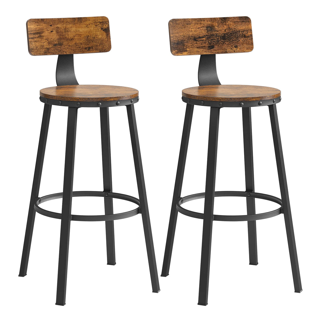 VASAGLE Bar Stools Set of 2, Bar Height Barstools with Back, Counter Stools Bar Chairs with Backrest, Steel Frame, Easy Assembly, Industrial, Rustic Brown and Black ULBC026B01V1 VASAGLE