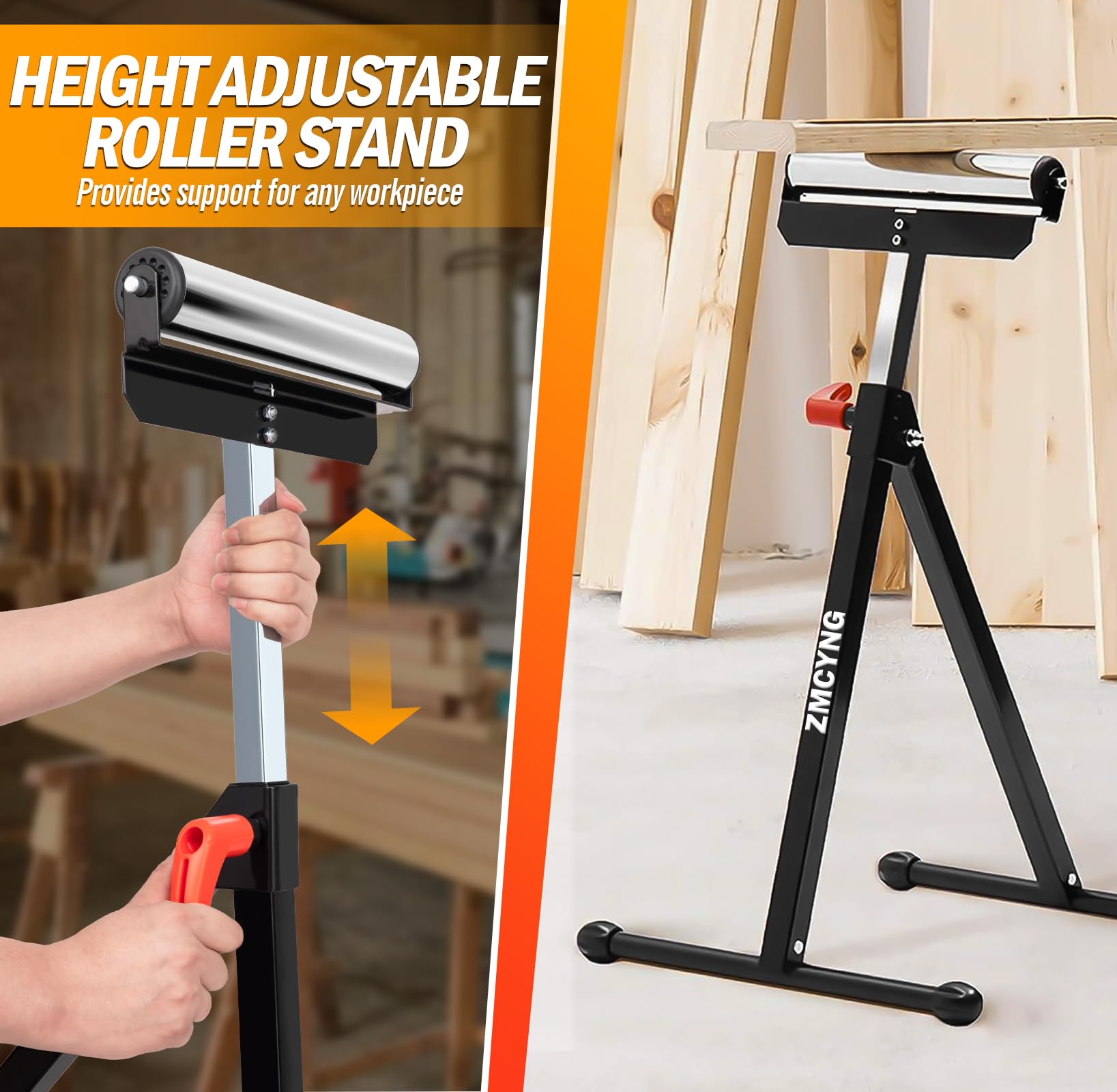 Roller Stand - 2 Pack Roller Stands for Woodworking, Height Adjustable Folding Steel Roller Stand 27-43 In, Table Saw Roller Support Stand for Outfeed Woodworking, Heavy Duty Load Capacity 13 - WoodArtSupply