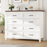 Jocoevol Farmhouse Dresser 8 Drawer Dresser for Bedroom, Large Wooden Dressers Double Grey Dresser with Deep Drawers Dressers for Hallway, Entryway (White and Brown) Jocoevol