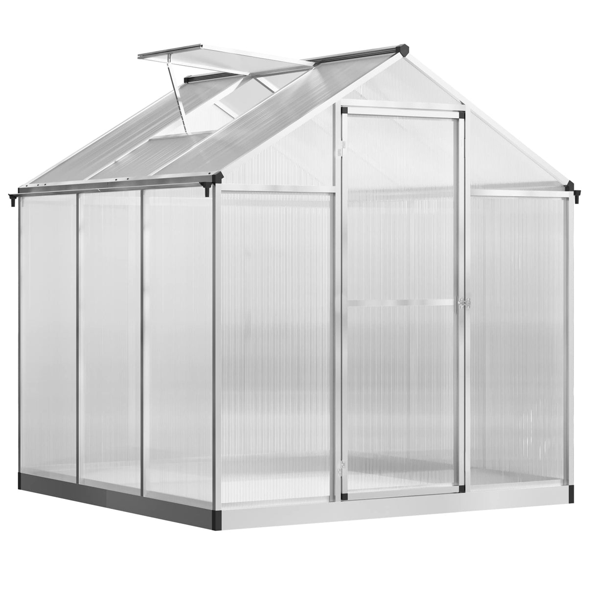 Outsunny 6' x 6' Walk-in Polycarbonate Greenhouse with Roof Vent for Ventilation & Rain Gutter, Heavy Duty Aluminum Green House, Hobby Greenhouse for Winter Outsunny