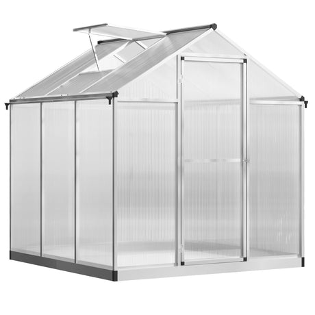 Outsunny 6' x 6' Walk-in Polycarbonate Greenhouse with Roof Vent for Ventilation & Rain Gutter, Heavy Duty Aluminum Green House, Hobby Greenhouse for Winter Outsunny