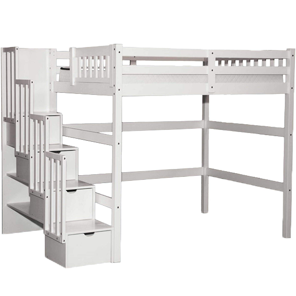 SCANICA Full Loft Bed with Unique Stairway and Storage in White Solid Wood SCANICA