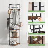 ELYKEN Coat Rack Freestanding, Hall Tree with 3 Storage Shelves and 12 Hooks, Industrial Clothes Rack Stand Organizer for Bedroom, Hallway, Entryway, Office, Living Room, Rustic Brown ELYKEN