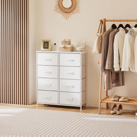 Sweetcrispy Dresser for Bedroom, Chest Organizer Unit with 8 Fabric Bins, Fabric Storage Tower, Drawer Organizer with Steel Frame, Wooden Top for Nursery, Living Room, Closet Sweetcrispy
