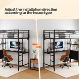 VINGLI Full Metal Loft Bed Frame with L-Shaped Desk, 15 Inches Guardrail, Non-Slip Ladder, 2 Charging Stations, Storage Shelves/4 Drawers/LED Lights, for Kids Teens Adults, No Box Spring Needed, Black VINGLI