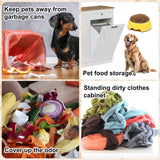 Double Tilt Out Trash Cabinet 20 Gallon,Hidden Wooden Trash Can Cabinet, Farmhouse Laundry Hamper Cabinet with Solid Wood Tabletop & Drawer, Pet Proof Trash Can, Wood Laundry Cabinet GarveeHome