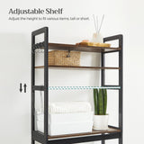 SONGMICS Over-The-Toilet Storage, 3-Tier Bathroom Organizer Over Toilet with Adjustable Shelves, Hooks, Bamboo, Freestanding Space Saver Bathroom Shelves, Rustic Brown and Ink Black UBTS012B01 SONGMICS