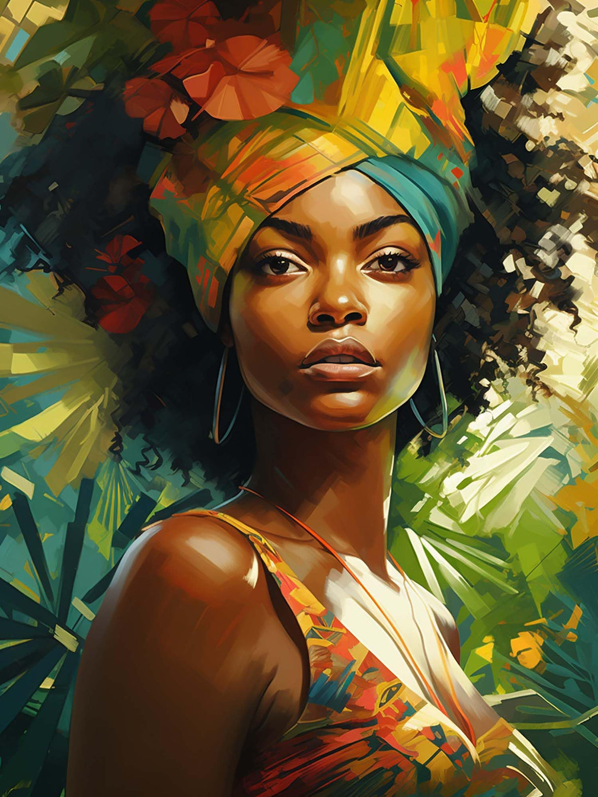 SKRYUIE 5D African Woman Diamond Painting Kits - DIY Diamond Art Kits for Adults African American, Full Round Drill - Crystal Cross Stitch - Adults Craft for Wall & Office Decor - 12x16 inch SKRYUIE