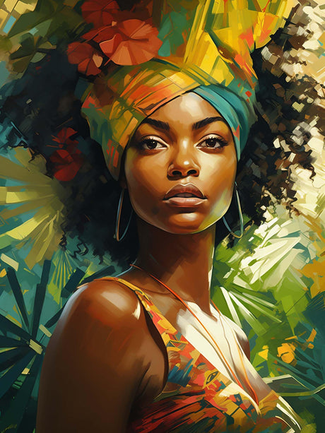 SKRYUIE 5D African Woman Diamond Painting Kits - DIY Diamond Art Kits for Adults African American, Full Round Drill - Crystal Cross Stitch - Adults Craft for Wall & Office Decor - 12x16 inch SKRYUIE