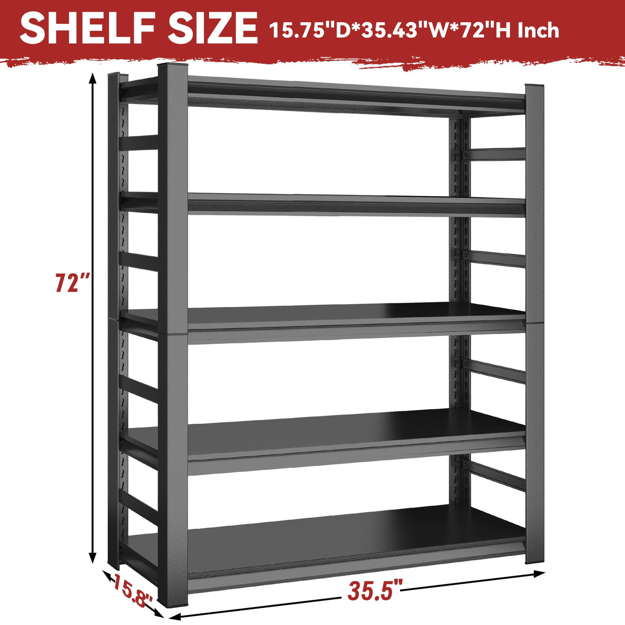 ErgoNova 72" H Metal Garage Shelving Unit, 5-Tier Adjustable Garage Storage Shelves Heavy Duty,3000 LBS Metal Utility Rack Shelf for Industries, Warehouses, Basement,Black (72'H x 36''W x 16.1''D) ErgoNova