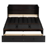 P PURLOVE Full Size Murphy Bed,Solid Wood Murphy Bed Frame with USB Port and a Large Drawer,Murphy Cabinet Bed Espresso P PURLOVE