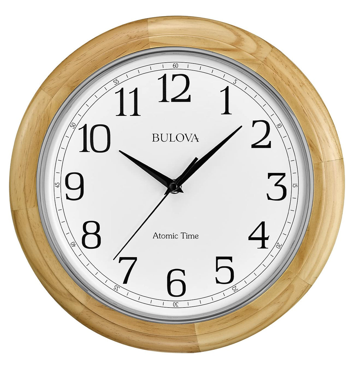 Bulova C5005 Wooden Atomic Analog Wall Clock | Automatically Sets Time | Large Roman Numerals | Battery Operated | Traditional Design Bulova