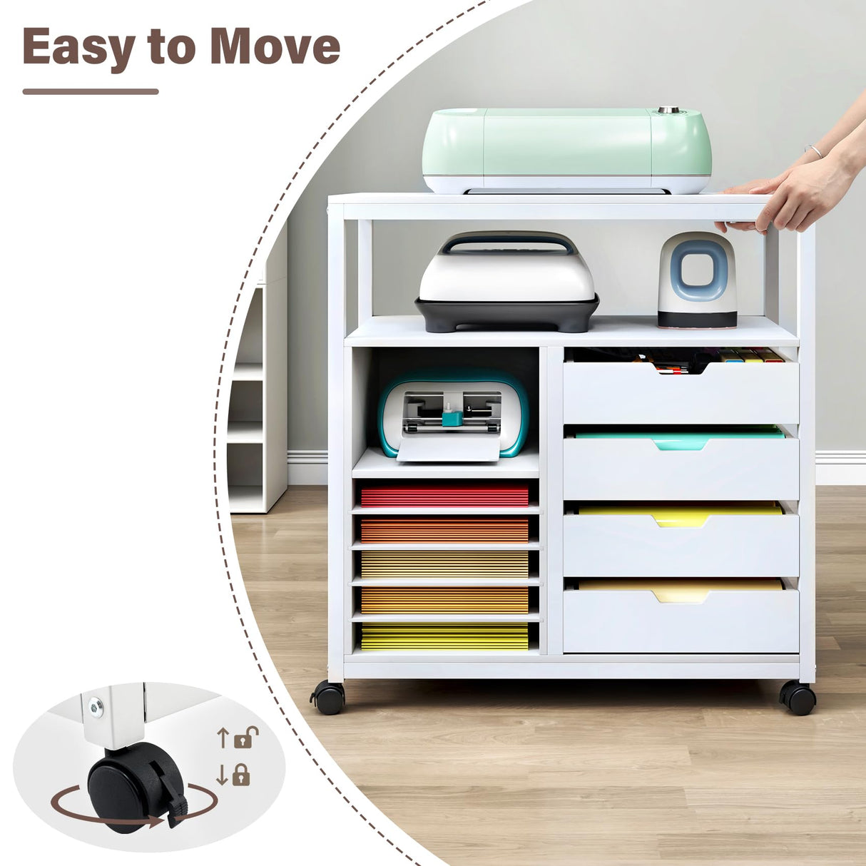 TC-HOMENY Craft Organizer Storage Cart, Rolling Cart Organizer, Vinyl Roll Holder and Cutting Machine Storage Cabinet, Craft Cart with Drawers for Craft Room 32" W x 16" D x 34" H TC-HOMENY