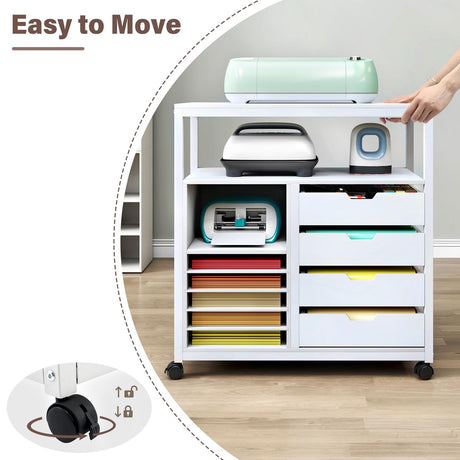 TC-HOMENY Craft Organizer Storage Cart, Rolling Cart Organizer, Vinyl Roll Holder and Cutting Machine Storage Cabinet, Craft Cart with Drawers for Craft Room 32" W x 16" D x 34" H TC-HOMENY