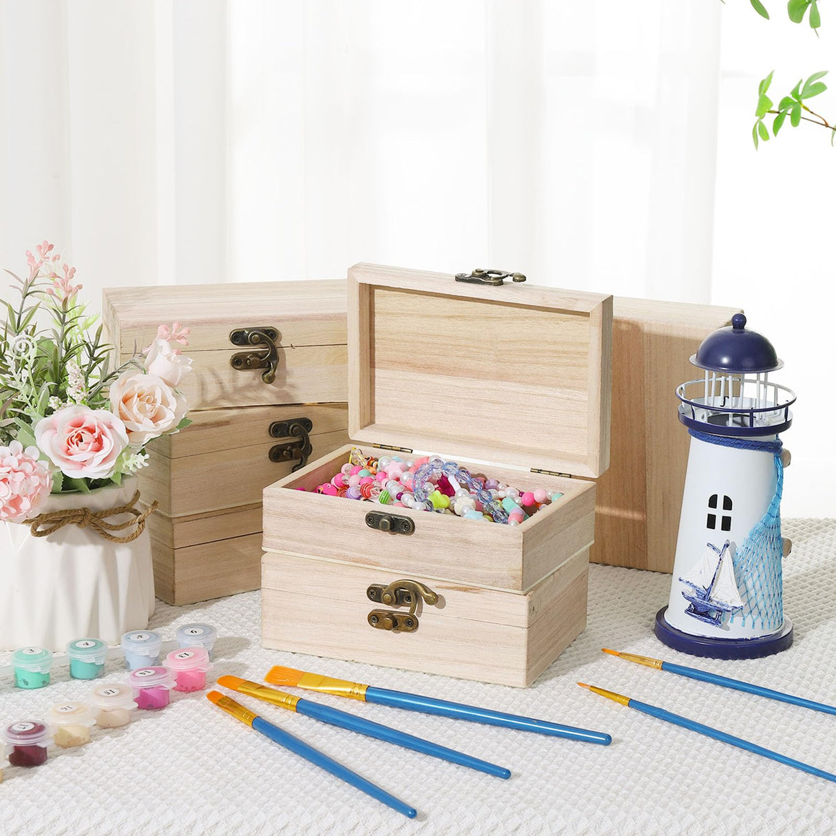 Hoemwarm 24 Pack Unfinished Wood Box with Hinged Lid, 6 x 4 x 2 Inch Storage Small Wooden Boxes for Craft Kids Christmas Gift Paint DIY Unpainted Jewellery Organizing Box Art Box, Home Storage Decor Hoemwarm