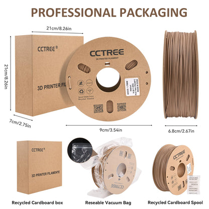 CCTREE Wood PLA Filament 1.75mm, 3D Printer PLA Plus(PLA+) with Real Wood Fiber Wood Texture Filament, Dimensional Accuracy +/- 0.02mm, 1kg Spool(2.2lbs), Fit Most FDM 3D Printers, Wood Walnut