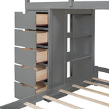 Twin Over Twin Bunk Bed with Desk, USB Ports, LED Light, Storage Drawers & Bookcase - Grey Harper & Bright Designs