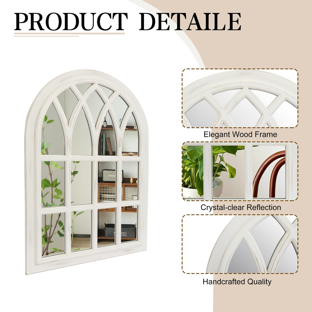 Runglecho Farmhouse Window Pane Mirror, Large Decorative White Wall Mirror for Living Room Kitchen Entryway, 24 L x 34,White Runglecho