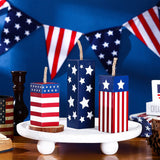 Weysat 3 Pcs Patriotic Wood Block Sign Memorial Day 4th of July Table Decor Glitter Red White Blue Star Signs Firework Tabletop Centerpiece American Flag Independence Day Tiered Tray Decor for Home Weysat