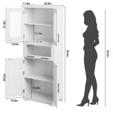 Tall White Freestanding Storage Cabinet with Glass Doors and Adjustable Shelves by IDEALHOUSE IDEALHOUSE