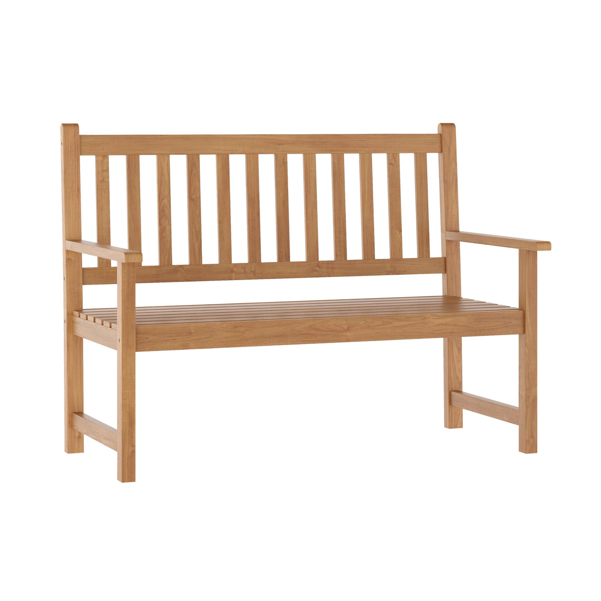 Flash Furniture Adele Commercial Grade Indoor/Outdoor Patio Acacia Wood Bench, 2-Person Slatted Seat Loveseat for Park, Garden, Yard, Porch, Set of 1, Brown Flash Furniture