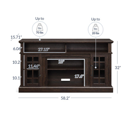 BELLEZE Traditional 58 Inch Rustic Wood TV Stand & Media Entertainment Center Console Table for TVs up to 65 Inches with Open Storage Shelves & Cabinets - Astorga (Espresso) - WoodArtSupply