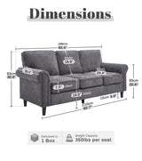 Kingfun 3 Seater Couch, Mid Century Modern Sofa with Rolled Arms and Deep Seats, Fluffy Comfort for Living Room, Apartment, Easy Assembly, Gray Kingfun