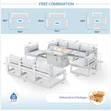 NICESOUL 9 Piece Luxury Aluminum Outdoor Sectional Sofa with Fire Pit Table, Oversized L Shaped Patio Furniture Set, 29" Deep Wide Seating, 500 lbs Heavy Duty Conversation Set for Backyard, Light Grey NICESOUL