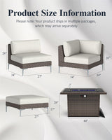 LayinSun 11-Piece Outdoor Modular Wicker Sectional Sofa with Fire Pit Table, Patio Furniture Conversation Set with Deep Seating and Thick Cushions LayinSun